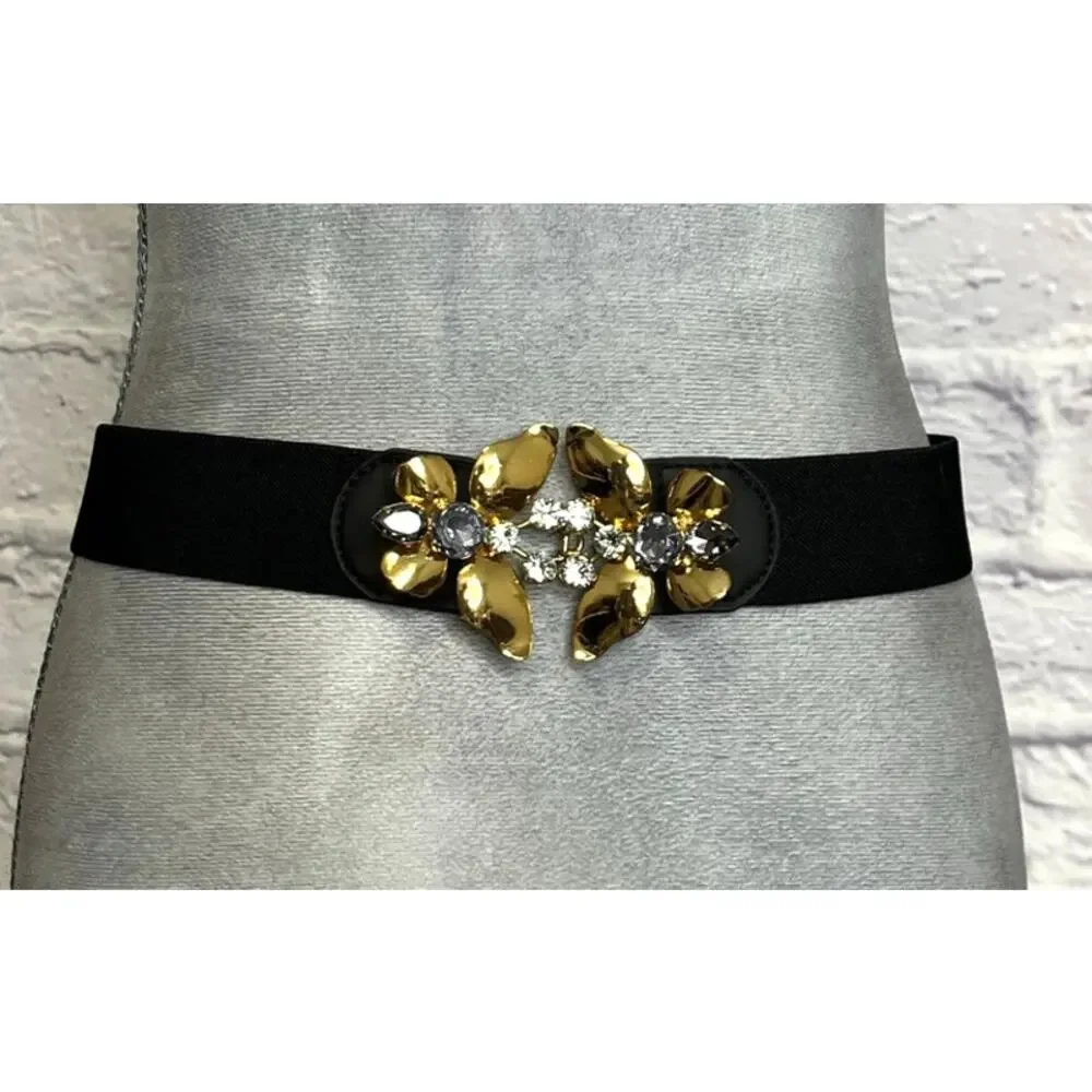 BCBG Maxazria Glam/Mobwife Style Goldtone Butterfly Studded Elastic Clasp Belt